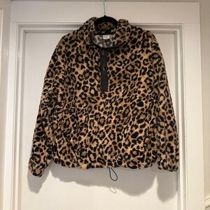 No Boundaries Leopard Print Sherpa Fleece Half-Zip Pullover — Size L